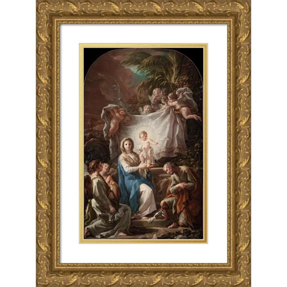 Corrado Giaquinto 11x14 Gold Ornate Wood Frame and Double Matted Museum Art Print Titled - Rest on the Flight into Egypt (Between 1764 and 1765)