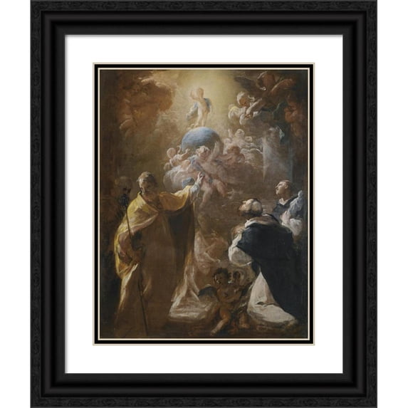 Corrado Giaquinto 12x14 Black Ornate Wood Framed Double Matted Museum Art Print Titled: The Infant Christ in Glory with Saints Dominic And Nicholas