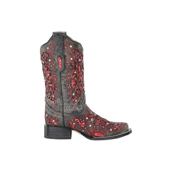 Corral Women's Sequin Inlay Western Boot Square Toe - A3647 6 M US