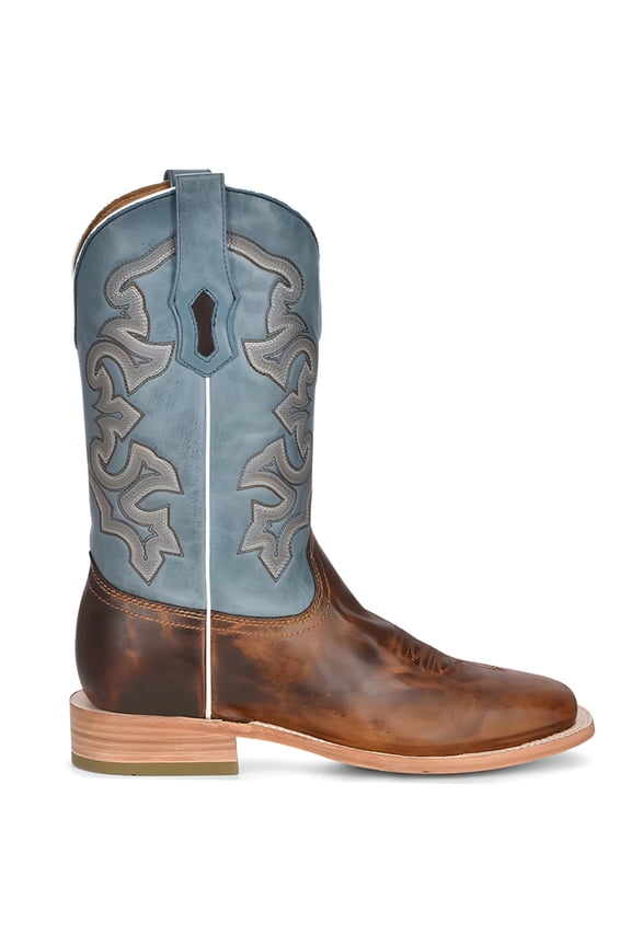 Mens Embroidered Wide Square Toe Pull On Cowboy Mid Calf Boot
