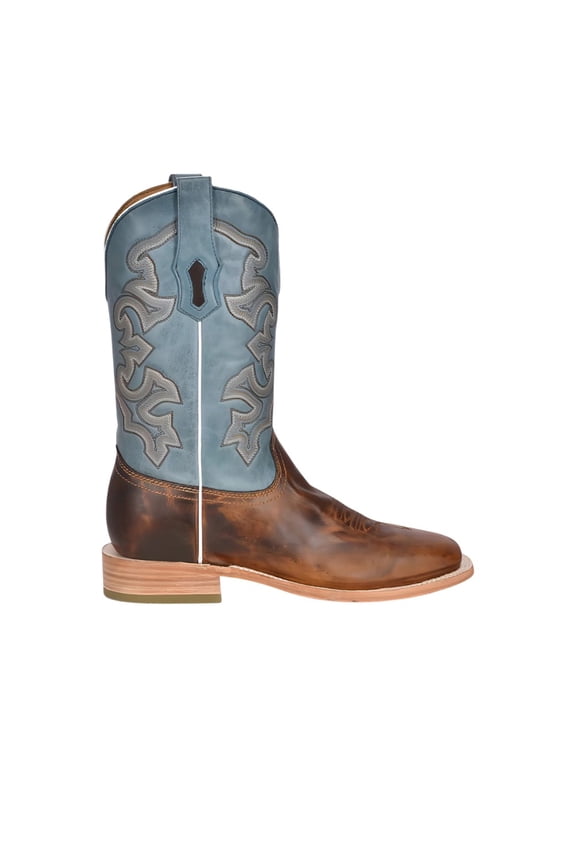 Mens Embroidered Wide Pull On Square Toe Cowboy  Mid Calf Boot