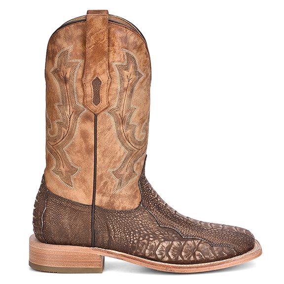 Corral Boots Mens Ostrich Leg Embroidered Wide Square Toe Cowboy  Mid Calf