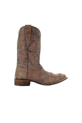 Mens Wire Embroidered Square Toe Cowboy Mid Calf Boots