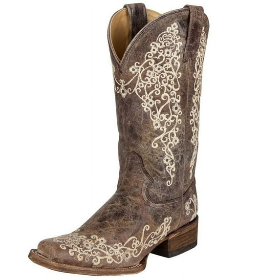 Corral Boots Womens A2663 Crater w/ Bone Embroidery-11in Top 7 B(M) US Brown