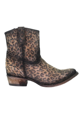 Womens Cheetah Snip Toe Zippered Cowboy Ankle Boots