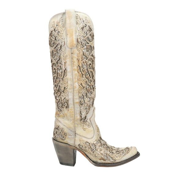 Corral Boots Womens Distressed Glitter Tooled Inlay Snip Toe Cowboy Tall B