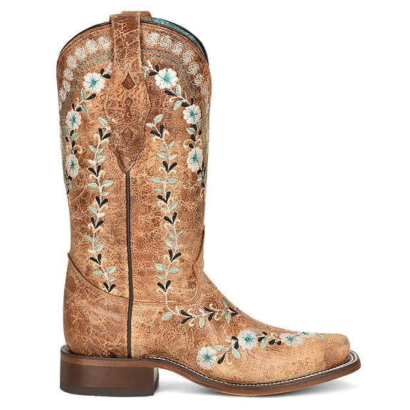 Corral Boots Womens Distressed Glow In The Dark Floral Embroidered Square T