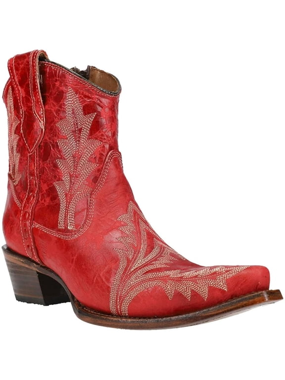 CORRAL Adult Female Embroidery with Zipper Ankle Boots, Color: Red, Size: 10, Width: M