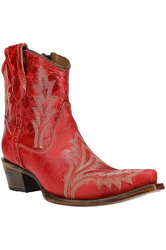 CORRAL Adult Female Embroidery with Zipper Ankle Boots, Color: Red, Size: 6, Width: M