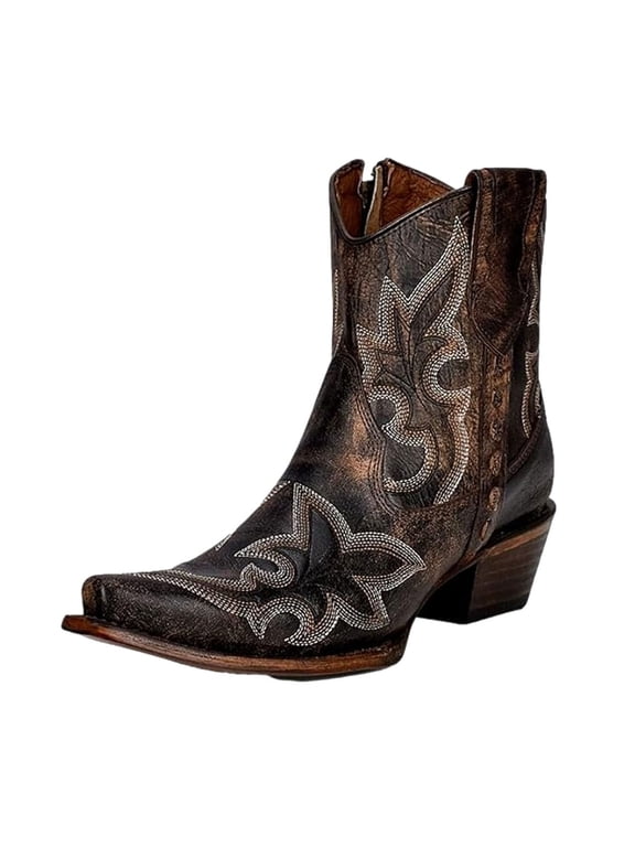 CORRAL Adult Female Embroidery Western Zipper Ankle Boots, Color: Black/Brown, Size: 06, Width: M
