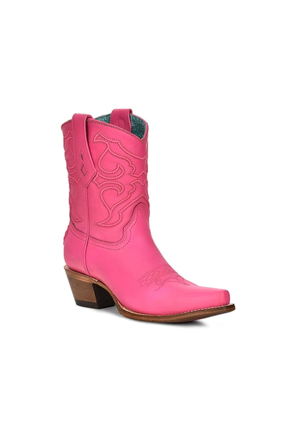 CORRAL Women's Fuchsia Embroidery Snip Toe Western Ankle Boots, Size: 9.5, Width: M