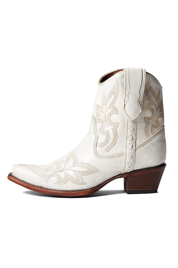 CORRAL Adult Female Pearl Embroidery with Zipper Ankle Western Boots, Color: White, Size: 09, Width: M