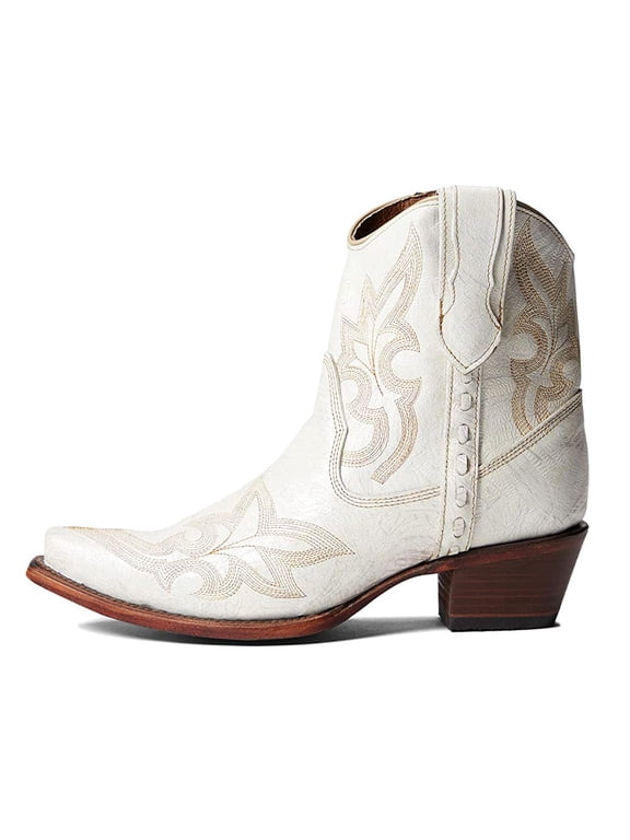CORRAL Adult Female Pearl Embroidery with Zipper Ankle Western Boots, Color: White, Size: 08, Width: M
