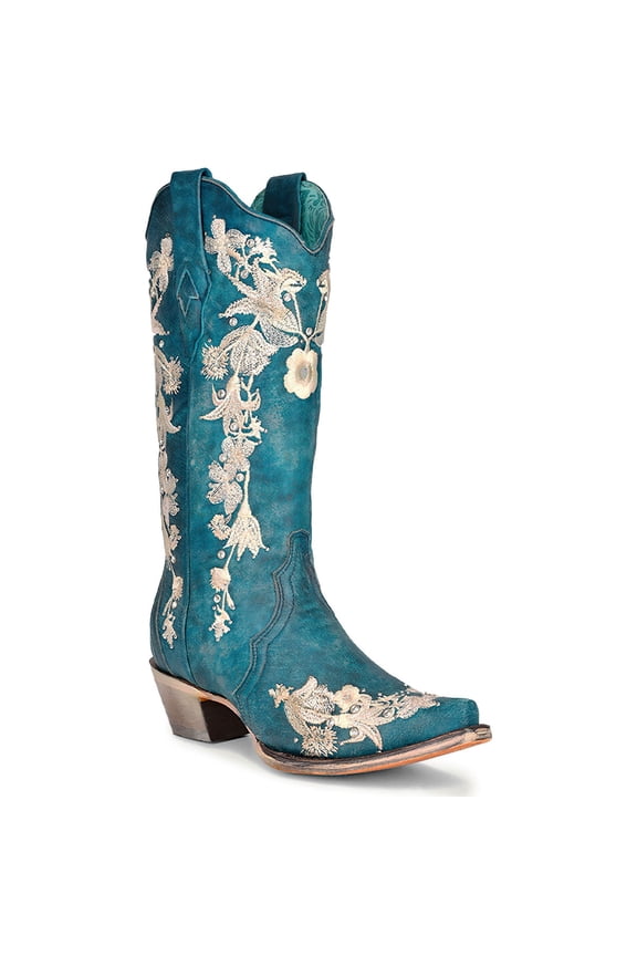 CORRAL Adult Female Studs & Floral Embroidery & Crystals Boots, Size: 7.5, Width: M