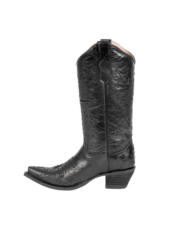 CORRAL Adult Female Cross Embroidery Snip Toe Western Boots, Color: Black, Size: 10.5, Width: M