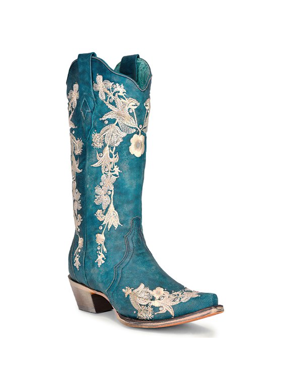 CORRAL Adult Female Navy Blue Studs & Floral Embroidery & Crystals Boots, Size: 07, Width: M