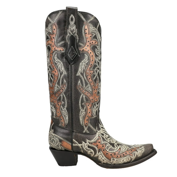 Corral Boots Womens Embroidered Studded Snip Toe Cowboy Mid Calf Boots