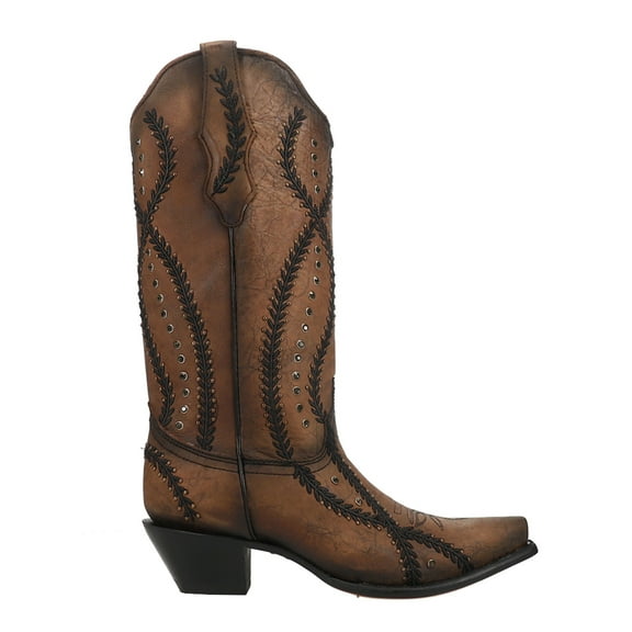 Corral Boots Womens Embroidered Studded Snip Toe Pull On Cowboy  Mid Calf B
