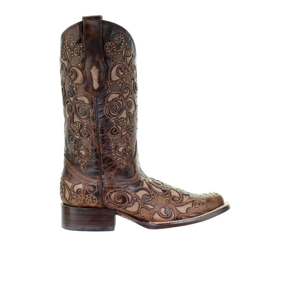 Corral Boots Womens Embroidered Tooled Inlay Square Toe Cowboy Mid Calf Bo