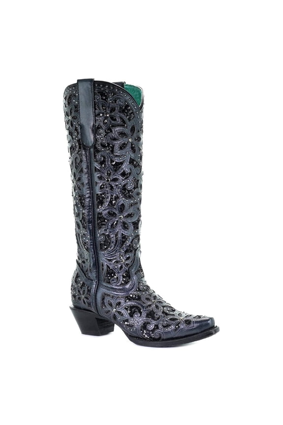 CORRAL Adult Female Full Inlay and Studs Tall Top Boots, Color: Black, Size: 10, Width: M