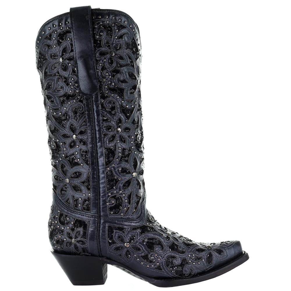 Corral Boot Company Women's Bone Inlay Studded Boot - Genuine Leather, Square Toe, 13" Shaft