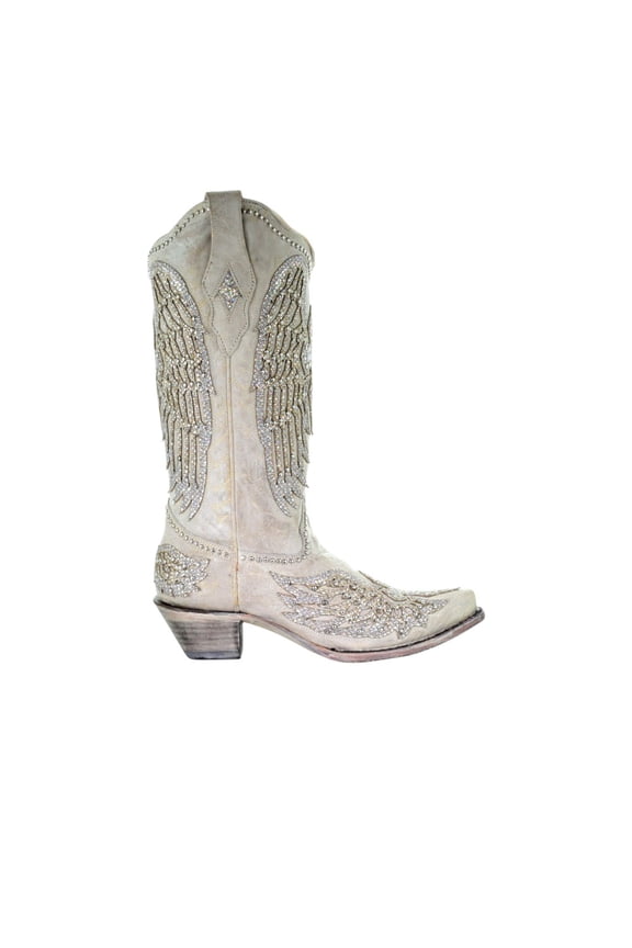 Womens Glitter Cross And Wings Snip Toe Cowboy  Tall Boots