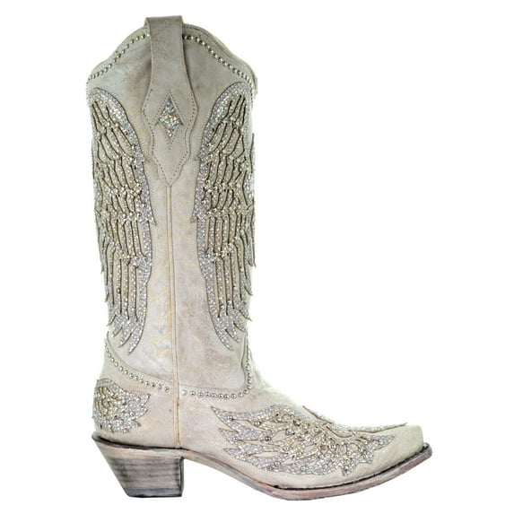 Corral Ladies Angela White Glitter Wing Cross Studded Boots A3571