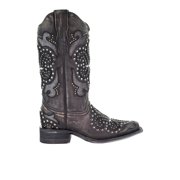 Corral Boots Womens Glitter Studded Tooled Inlay Snip Toe Cowboy Mid Calf