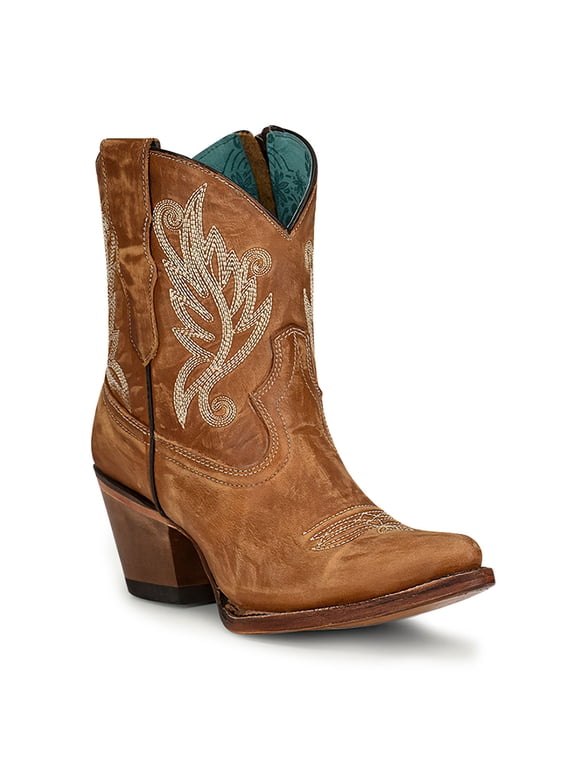 CORRAL Adult Female Golden Embroidery Ankle Boots, Color: Brown, Size: 7.5, Width: M (A4218-M-7.5)