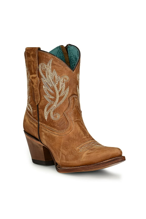 CORRAL Adult Female Golden Embroidery Ankle Boots, Color: Brown, Size: 7.5, Width: M (A4218-M-7.5)