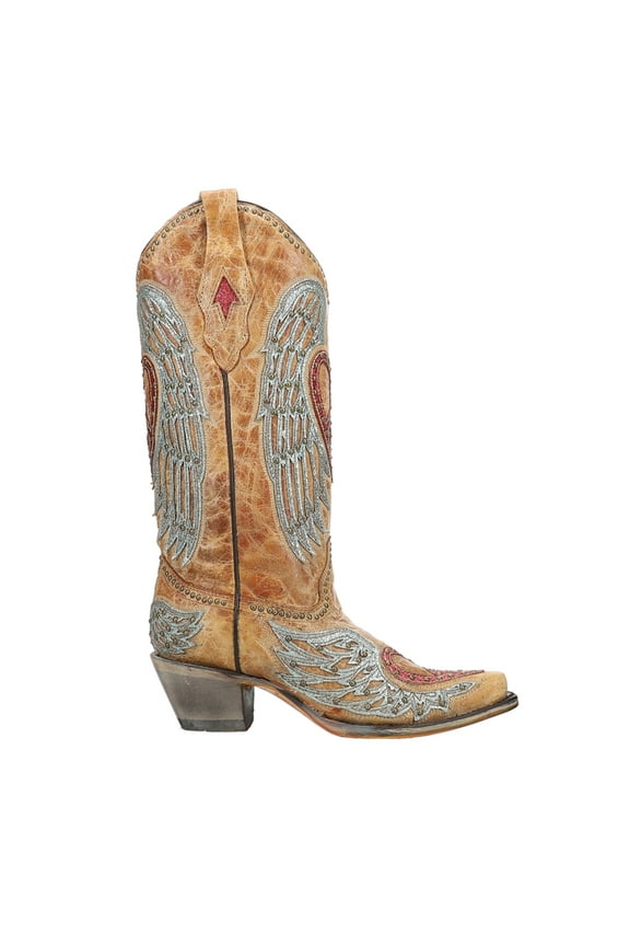 Womens Heart And Wings Embroidered Studded Snip Toe Cowboy  Mi