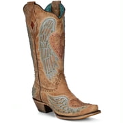 CORRAL Adult Female Sand Heart And Wings Overlay & Embroidery & Studs Boots, Size 6.5, Width M