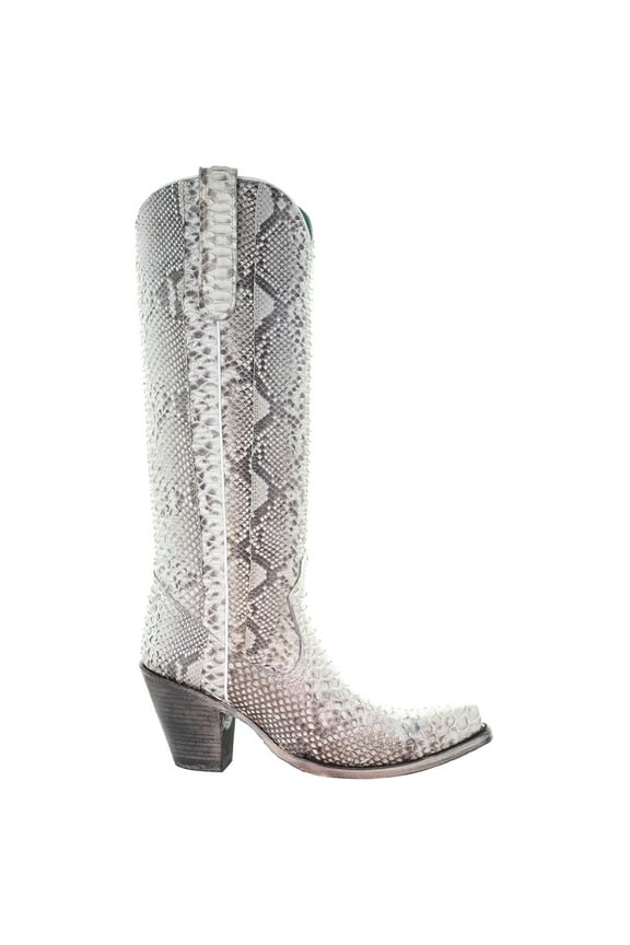 Womens Python Snake Snip Toe Pull On Cowboy  Tall Dress Boots