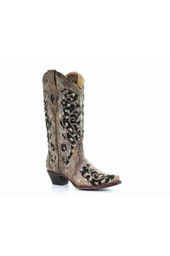 CORRAL Adult Female Ashley Flowered Embroidery Boots, Color: Brown, Size: 10.5, Width: M