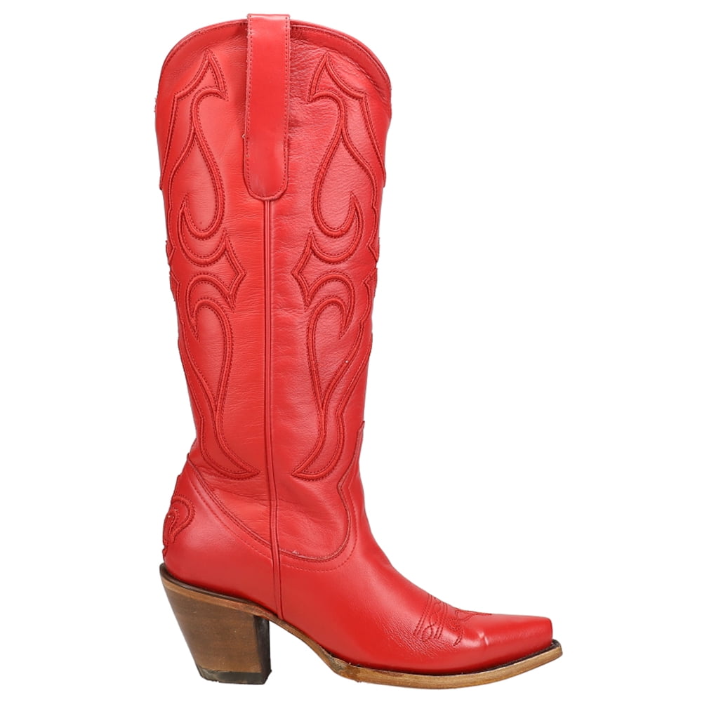Corral Boots Women's Bronze Tooled Inlay Snip Toe Knee-High Boots - Brown, Mid Heel 2-3 Inch