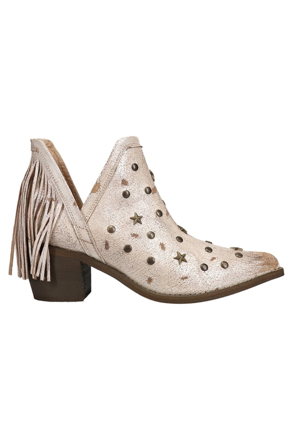 Womens Studded Fringe Pointed Toe Cowboy  Ankle Boots