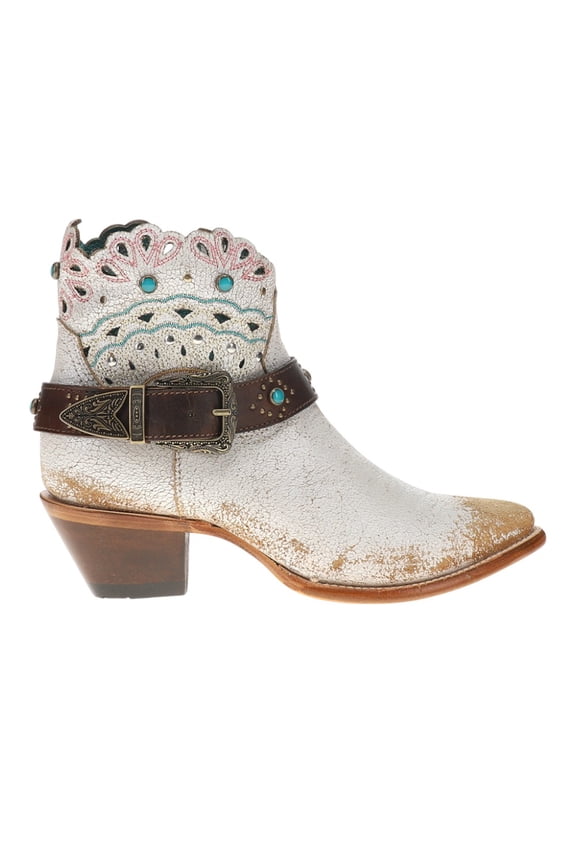 Womens Studded Harness Pointed Toe Zippered Cowboy Ankle Boot