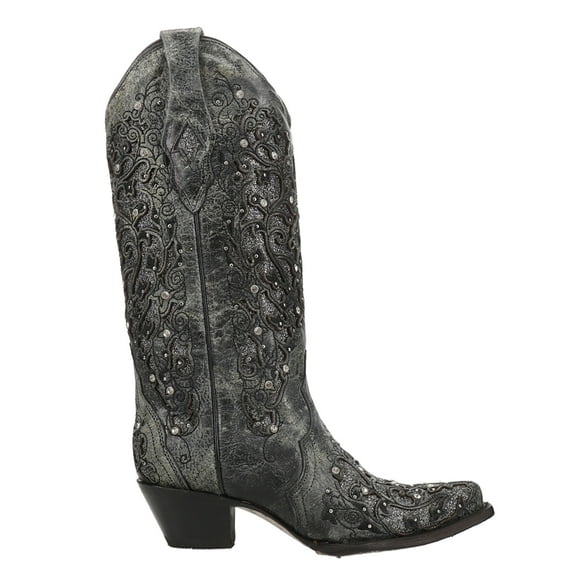 Corral Boots Womens Studded Tooled Inlay Glitter Snip Toe Cowboy  Mid Calf