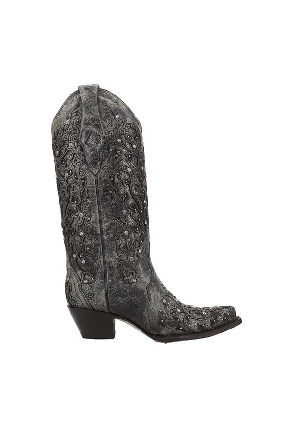 Womens Studded Tooled Inlay Glitter Snip Toe Cowboy Mid Calf