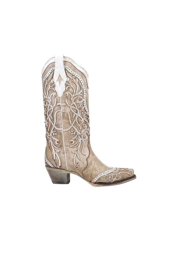 Womens Studded Tooled Inlay Snip Toe Cowboy  Mid Calf Dress Bo