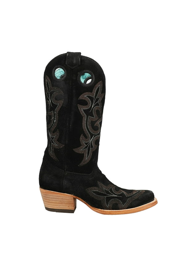 Womens Suede Embroidered Square Toe Cowboy Mid Calf Boots