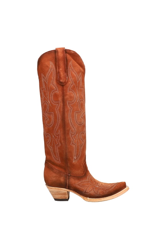 Womens Suede Embroidered Tall Snip Toe Cowboy Tall Boots