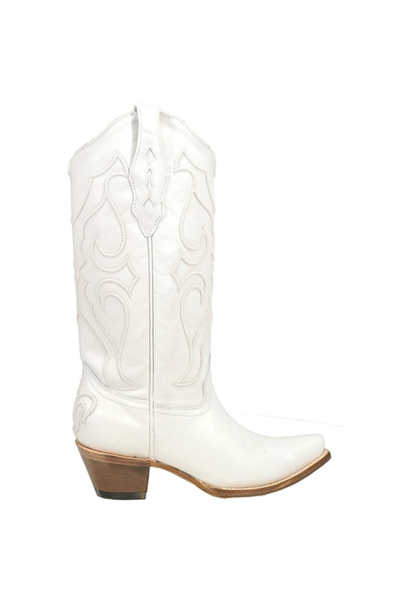 Womens White Embroidered Snip Toe Cowboy Mid Calf Boots