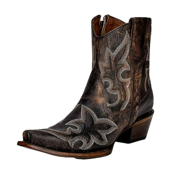 CORRAL Adult Female Embroidery Western Zipper Ankle Boots, Color: Black/Brown, Size: 9.5, Width: M