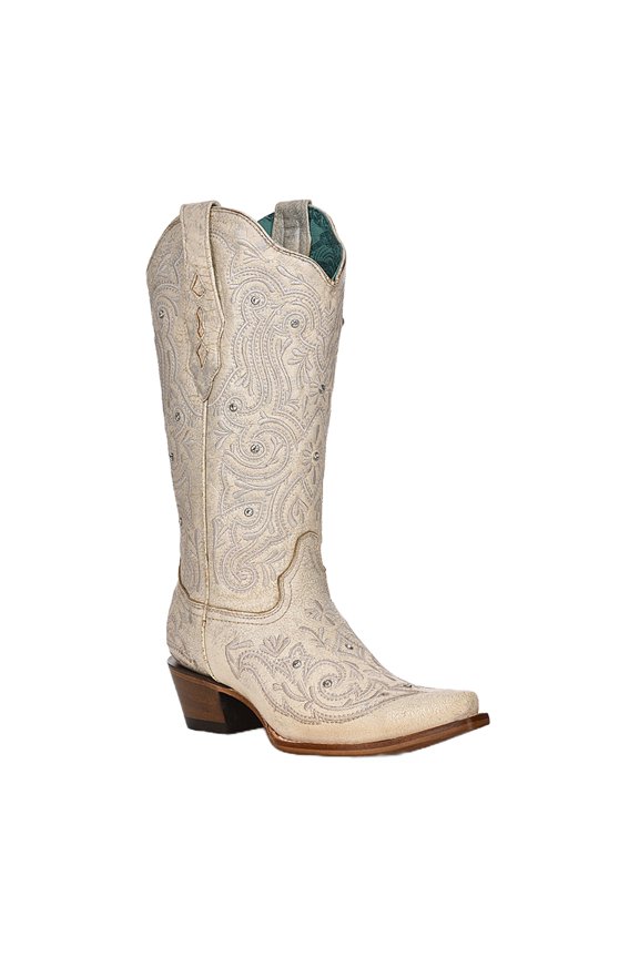 Corral Western Boots Womens Embroidery Crystals 10 M Bone Z5123