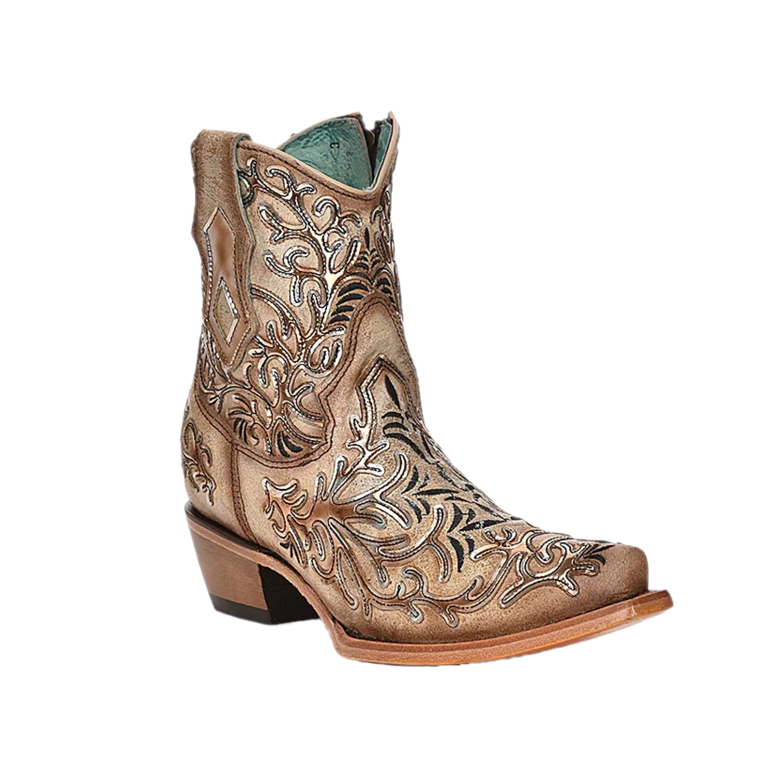 Corral Women's Q0098 Black Embroidered Ankle Boot - Brushed Leather With Floral Stitching