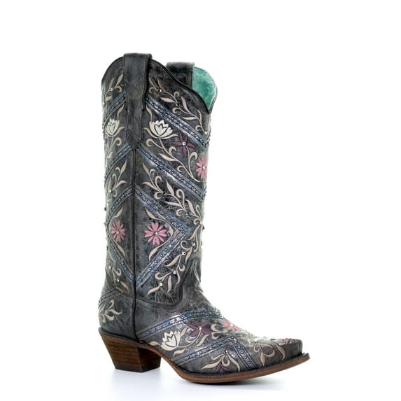 Corral Women's Floral Embroidery And Rhinestones Western Boot Snip Toe - E1482 5 M US