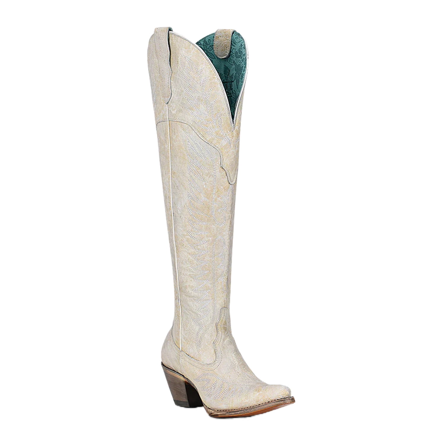 Corral Ladies Over The Knee Distressed White Western Boots A4311