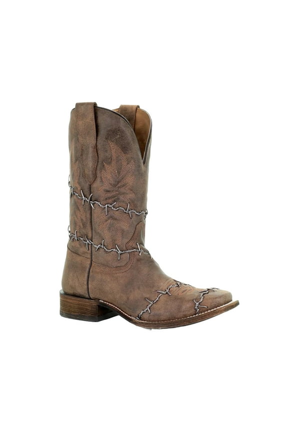 Mens Wire Embroidered Square Toe Cowboy Mid Calf Boots
