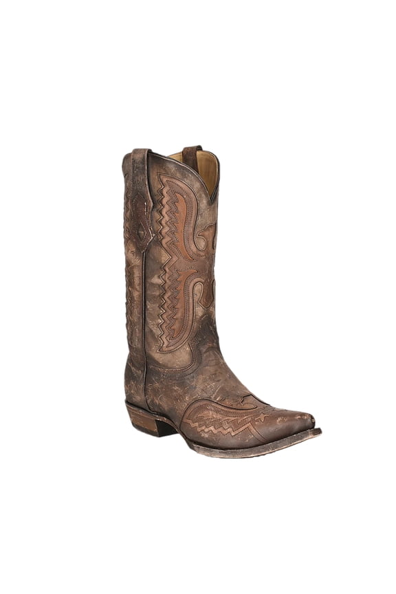 Corral Men's Distressed Tan Eagle Inlay  Embroidery Snip Toe Boots C3952